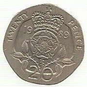 Inglaterra - 20 Pence 1989 (Km# 939)