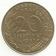 França - 20 Centimos 1987 (Km# 930)