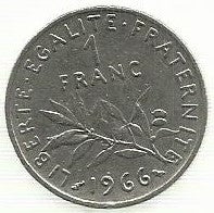 França - 1 Franco 1966 (Km# 925.1)