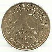 França - 10 Centimos 1974 (Km# 929)