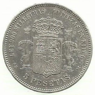 Espanha - 5 Pesetas 1871 (Km# 666)