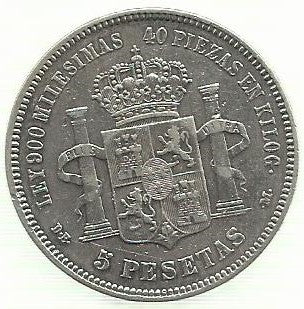 Espanha - 5 Pesetas 1876 (Km# 671)