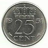 Holanda - 25 Cents 1951 (Km# 183)