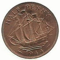 Inglaterra - 1/2 Penny 1944 (Km# 844)