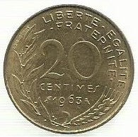 França - 20 Centimos 1963 (Km# 930)