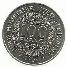 West African States - 100 Francos 1967 (Km# 4)