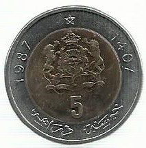 Marrocos - 5 Dirhams 1987 (Km# 82)