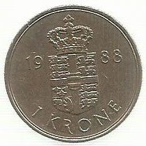 Dinamarca - 1 Krone 1988 (Km# 862.3)