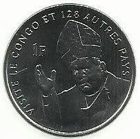 Congo -   1 Franco 2004 (Km# 156) Papa Joao Paulo II com mitra