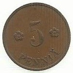 Finlandia - 5 Pennia 1934 (Km# 22)