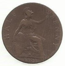 Inglaterra - 1/2  Penny 1902 (Km# 793)