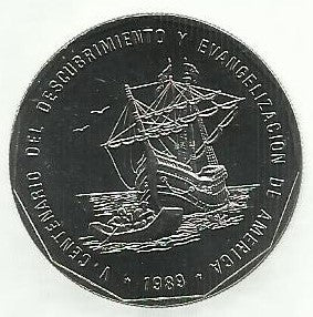 Rep. Dominicana - 1 Peso 1989 (Km# 74) Evangelização