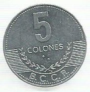 Costa Rica - 5 Colones 2008 (Km# 227b)