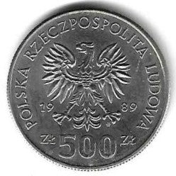 Polonia - 500 Zlotych 1989 (Km# 185) Guerra defensiva