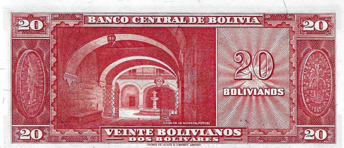 Bolivia - 20 Bolivianos 1945 (# 140a)