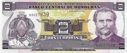 Honduras . 2 Lempiras 2003 (# 80Ad)