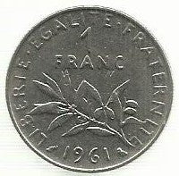 França - 1 Franco 1961 (Km# 925.1)
