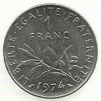 França - 1 Franco 1974 (Km# 925.1)