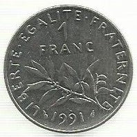 França - 1 Franco 1991 (Km# 925.1)