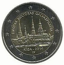 Letonia - 2 Euro 2014  (Km# 158) Riga