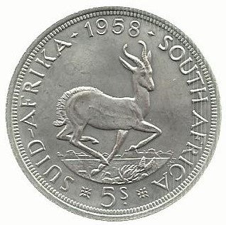 Africa Sul - 5 Shillings 1958 (Km# 52)