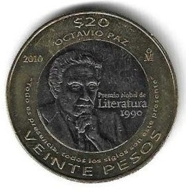 México - 20 Pesos 2010 (Km# 943)     Octávio Paz