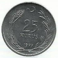 Turquia - 25 Kurus 1977 (Km# 892)