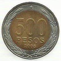 Chile - 500 Pesos 2008 (Km# 235)