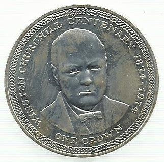 Ilha Man - 1 Crown 1974 (Km# 30a)100th Anniversary of Winston Churchill