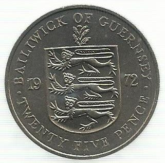 Guernsey - 25 Pence 1972 (Km# 26) Aniversario Casamento