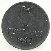 Brasil - 5 Centavos 1969 (Km# 577.2)