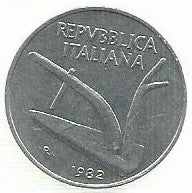 Italia - 10 Liras 1982 (Km# 93)