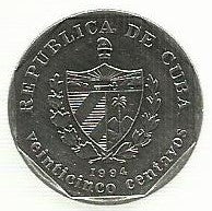 Cuba - 25 Centavos 1994 (Km# 577)