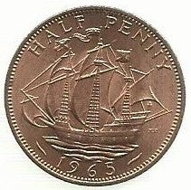 Inglaterra - 1/2 Penny 1965 (Km# 896)