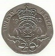 Inglaterra - 20 Pence 1982 (Km# 931)