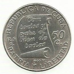 Cuba - 50 Centavos 1953 (Km# 28) Nasc. Jose Marti