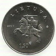 Lituania - 1,50 Euro  2017 (Km# 225) Cavalos e cães