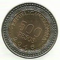 Colombia - 500 Pesos 2016 (Km# 298)