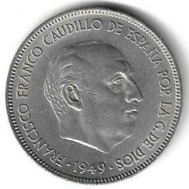 Espanha - 5 Pesetas 1950 (Km# 778)