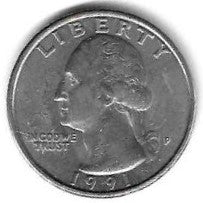 USA - 25 Cents 1991 (Km# 164a)