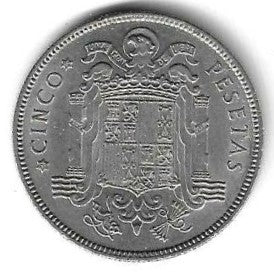 Espanha - 5 Pesetas 1950 (Km# 778)