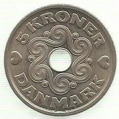 Dinamarca - 5 Kroner 1990 (Km# 869)