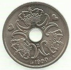 Dinamarca - 5 Kroner 1990 (Km# 869)