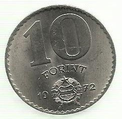 Hungria - 10 Forint 1972 (Km# 595)