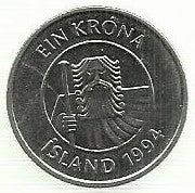 Islandia - 1 Krona 1994 (Km# 27a)