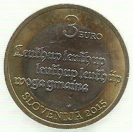 Eslovénia - 3 Euro 2015 (Km# 123) 500 Anos 1º Impressão