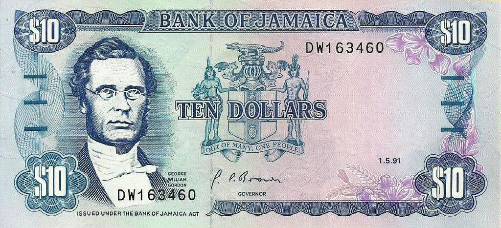 Jamaica - 10 Dolares 1991 (# 71d)