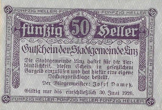 Austria - 50 Heller 1920 (# NL) Linz