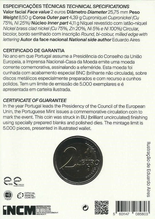 Portugal - 2 Euro 2021    (Km# ..) Presidencia do Conselho Uniao Europeia