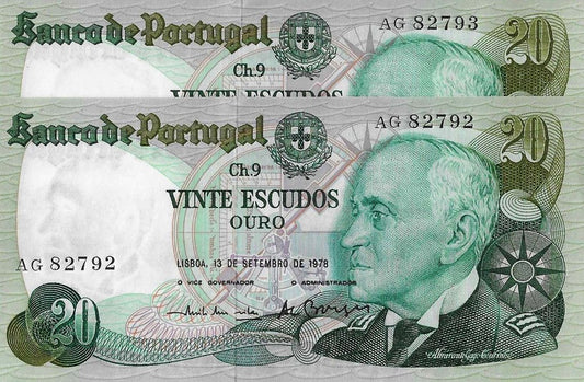 Portugal - 20$00 1978 (# 176a) Numeros Seguidos